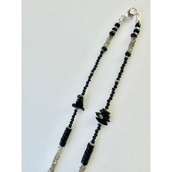 Big Lemon Citrine Carved Silver Pendant Black Onyx Labradorite Beaded Chain 20" - Picture 4 of 6